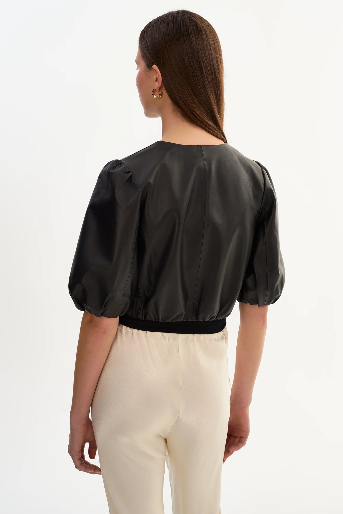 Lamarque Franka Balloon Sleeve Leather Blouse