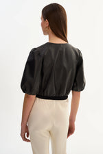 Lamarque Franka Balloon Sleeve Leather Blouse