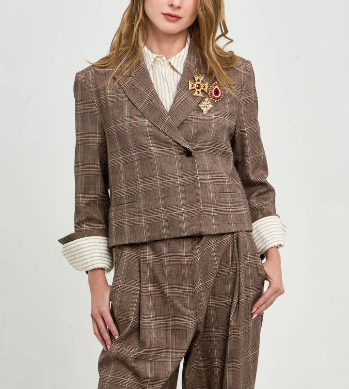 Phoebe Jon Frankie Crop Plaid Jacket