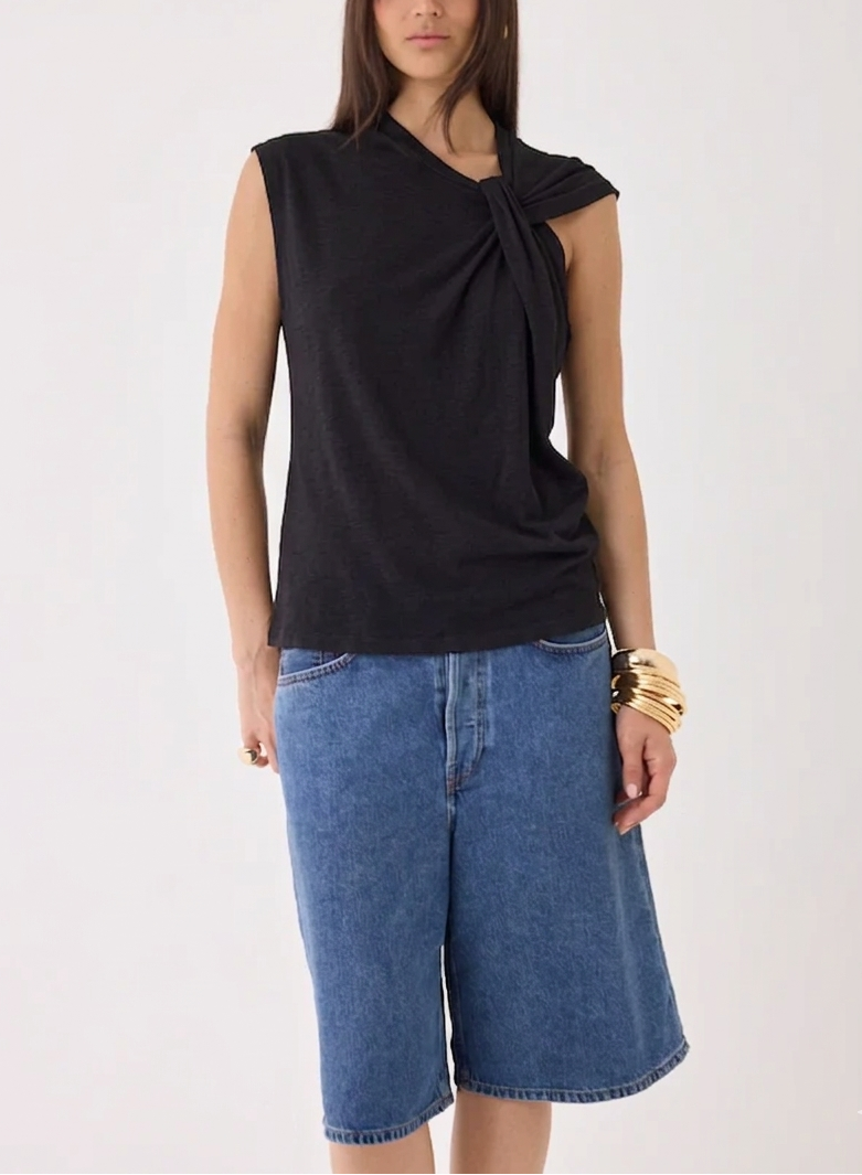Majestic Filatures Cotton Linen Twist Front Sleeveless Top