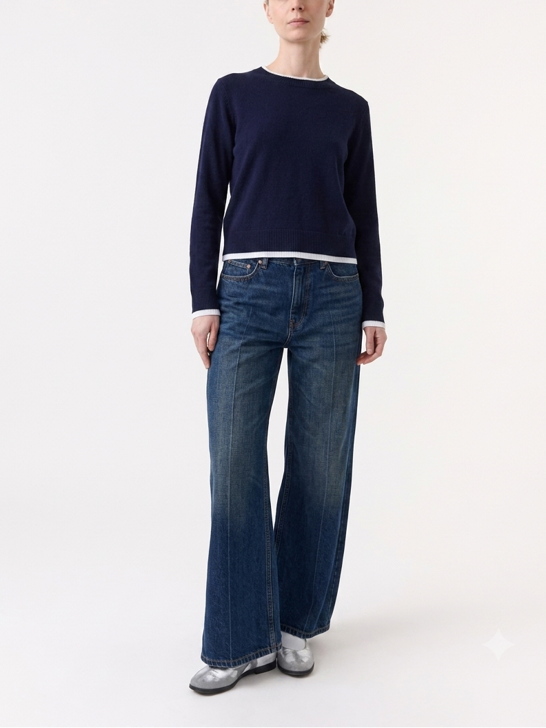 Wispr Double Contrast Trim Crew Neck Sweater