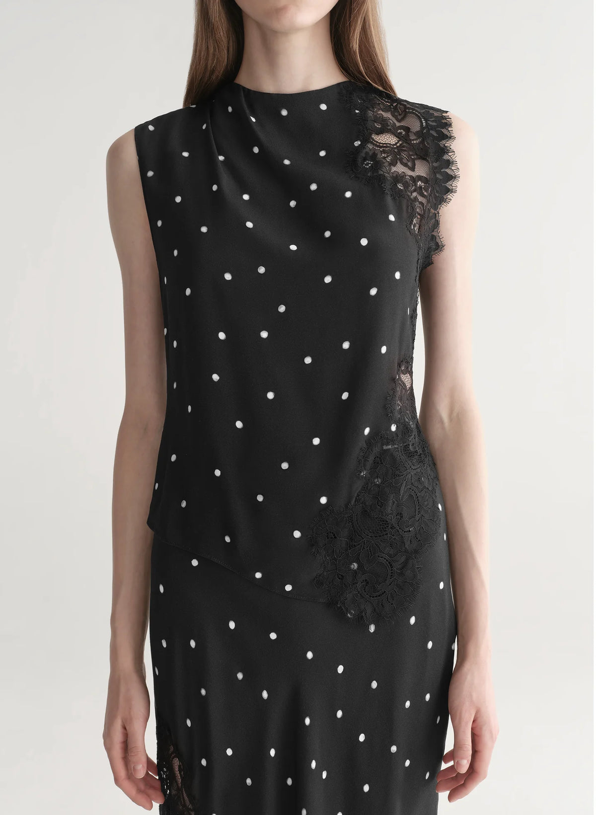 ALC Gracie Polka Dot Crepe And Lace Top