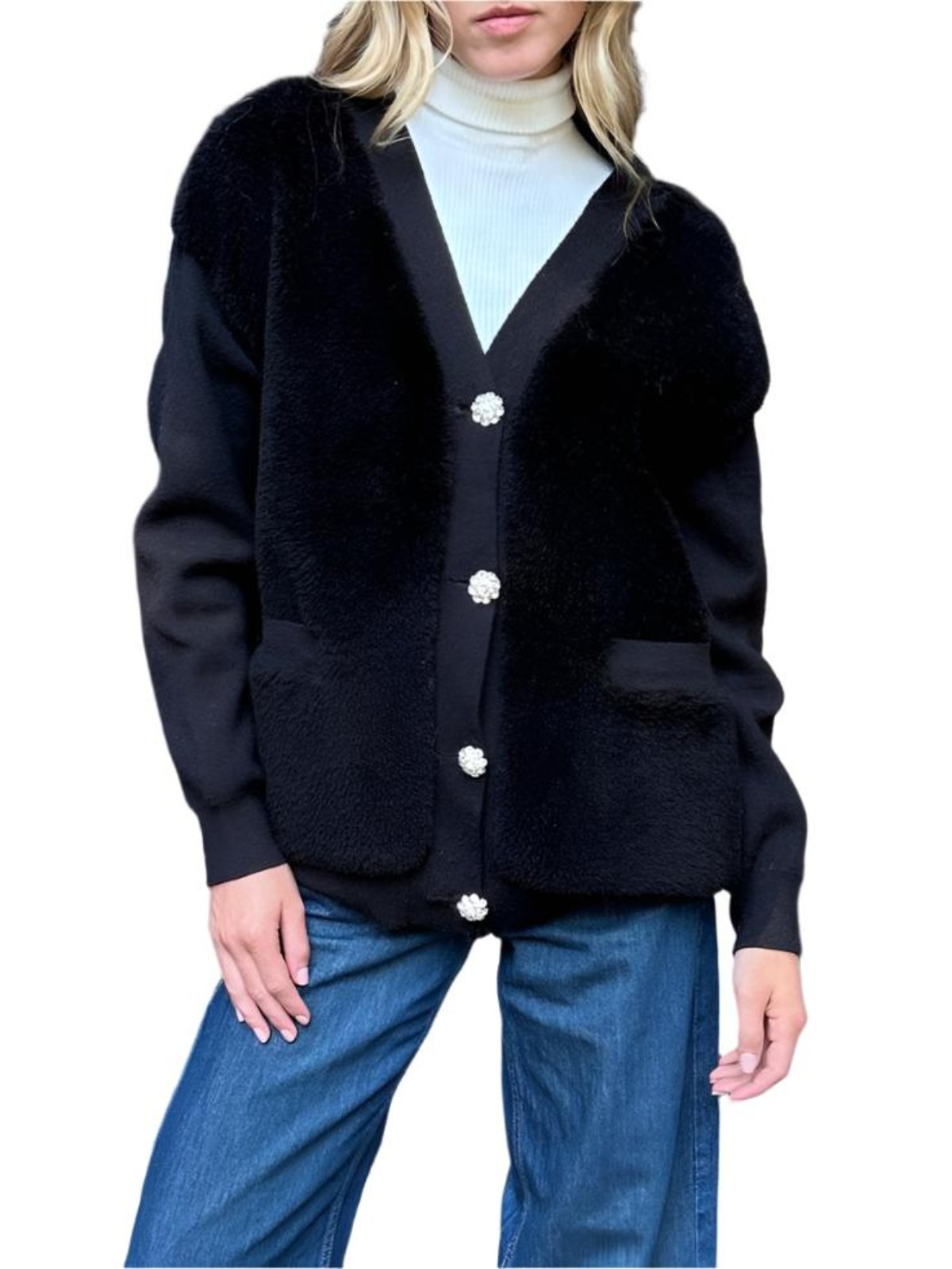 TS Jocelyn Knit Cardigan With Sherpa Panels