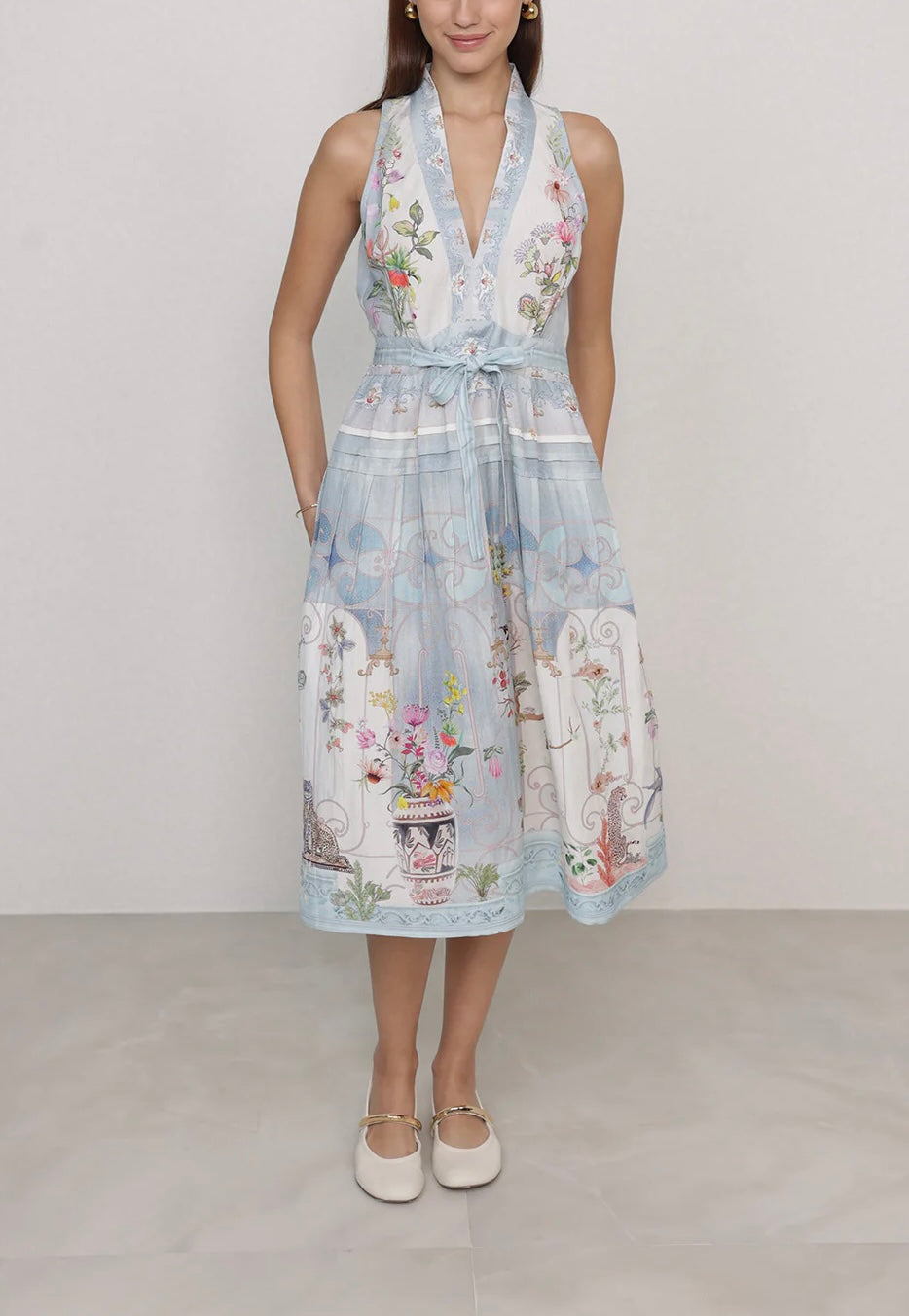 Ranna Gill Nysa Pleated Halter Midi Dress