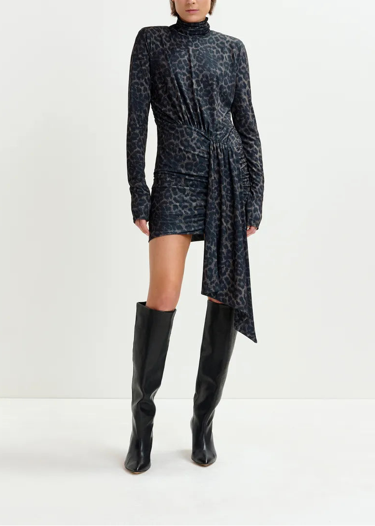 Essentiel Imortel Printed Draped Dress WIth Ruched Detailing