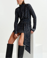 Essentiel Imortel Printed Draped Dress WIth Ruched Detailing