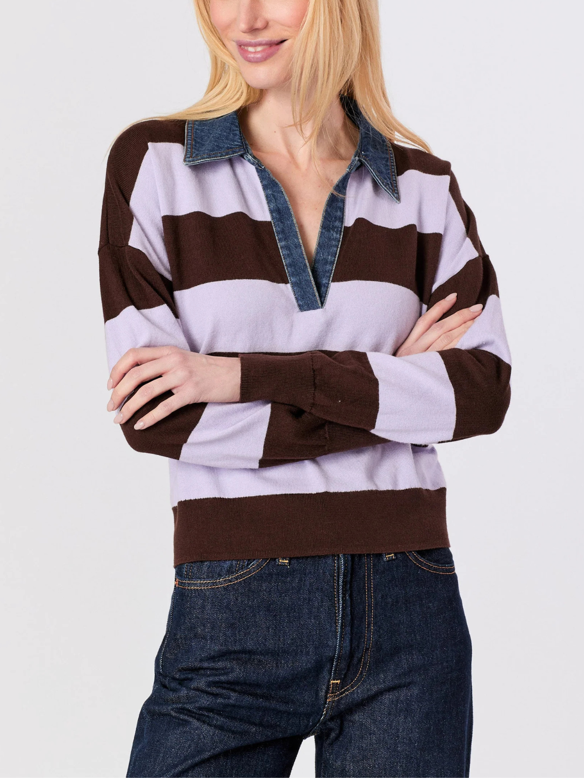J.Society Denim Collar Stripe Polo Shirt_24021