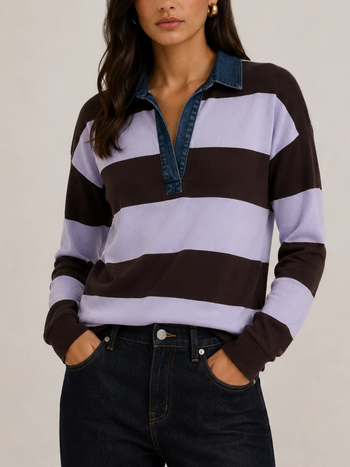 J.Society Denim Collar Stripe Polo Shirt_24021