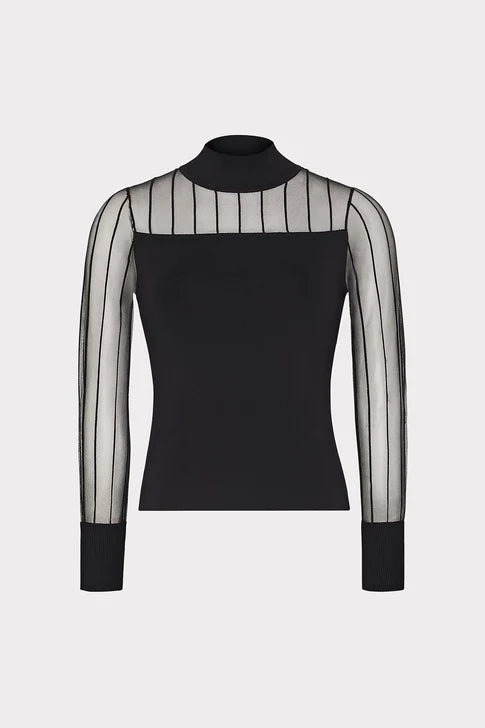 Milly Ts Krissy Sheer Knit Mock Neck Top