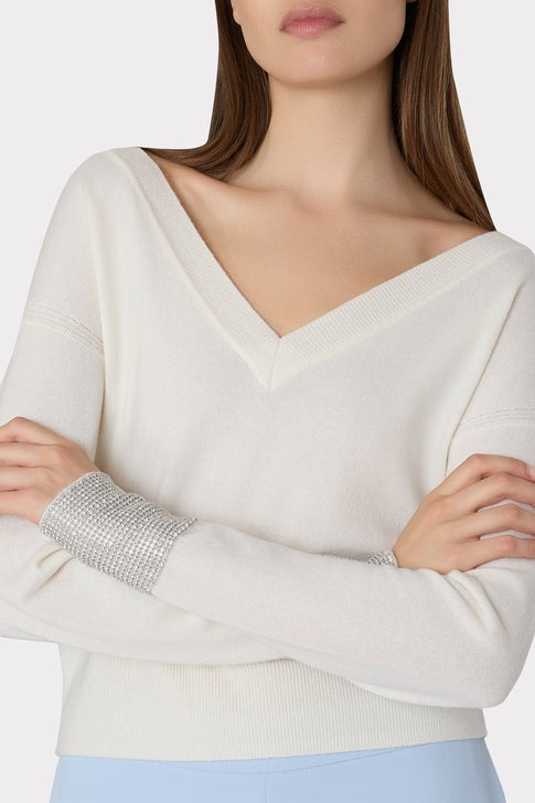 TS Milly Ilyse Crystal Cuff V-Neck Sweater