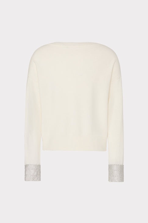 TS Milly Ilyse Crystal Cuff V-Neck Sweater