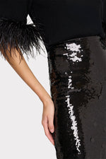 Milly Ts Feather Trim S/S Mock Neck Sweater