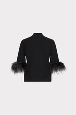 Milly Ts Feather Trim S/S Mock Neck Sweater