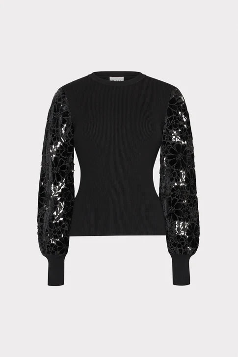 Milly Ts Velvet Lace Sleeve Sweater