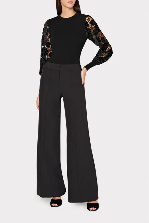 Milly Ts Velvet Lace Sleeve Sweater