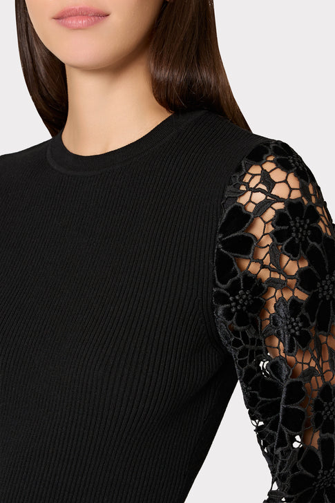 Milly Ts Velvet Lace Sleeve Sweater