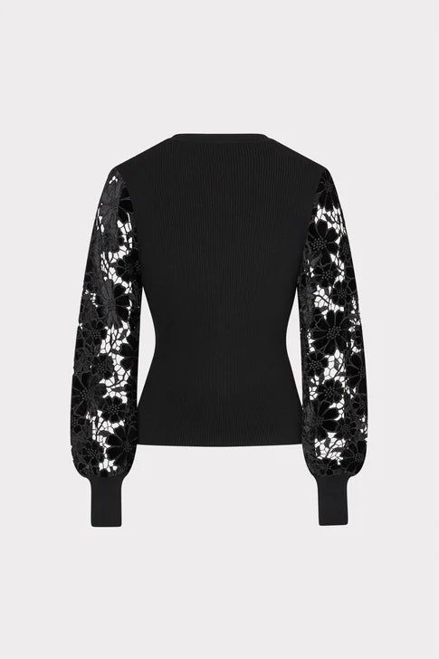 Milly Ts Velvet Lace Sleeve Sweater