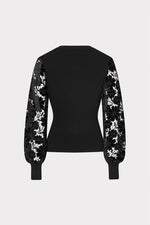 Milly Ts Velvet Lace Sleeve Sweater