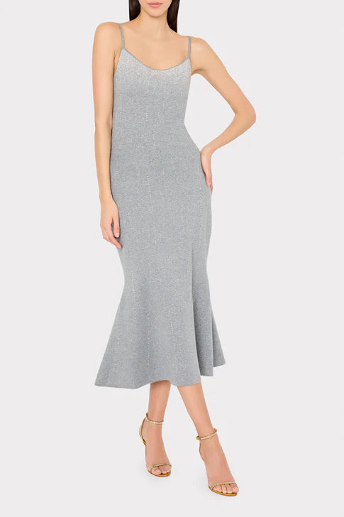 Milly Ts Ricky Metallic Rhinestone Midi Dress