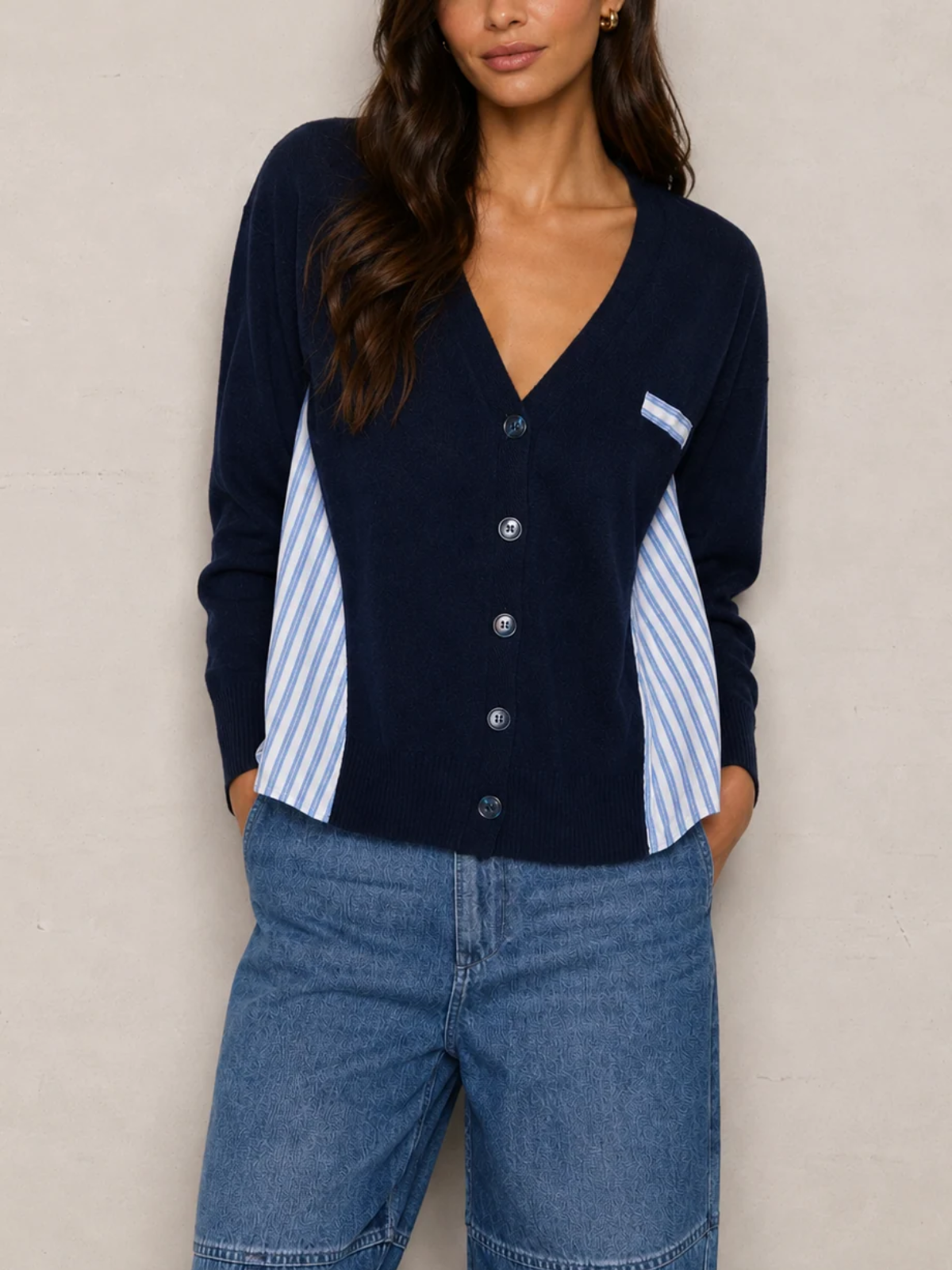 LAFATA Mix Media Cardigan_SWT010-070