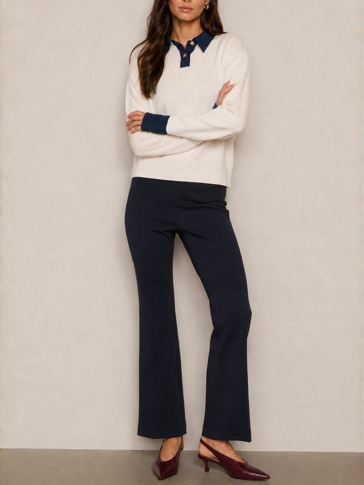 LAFATA Pull On Crosswalk Flare Pant_BTM036-091