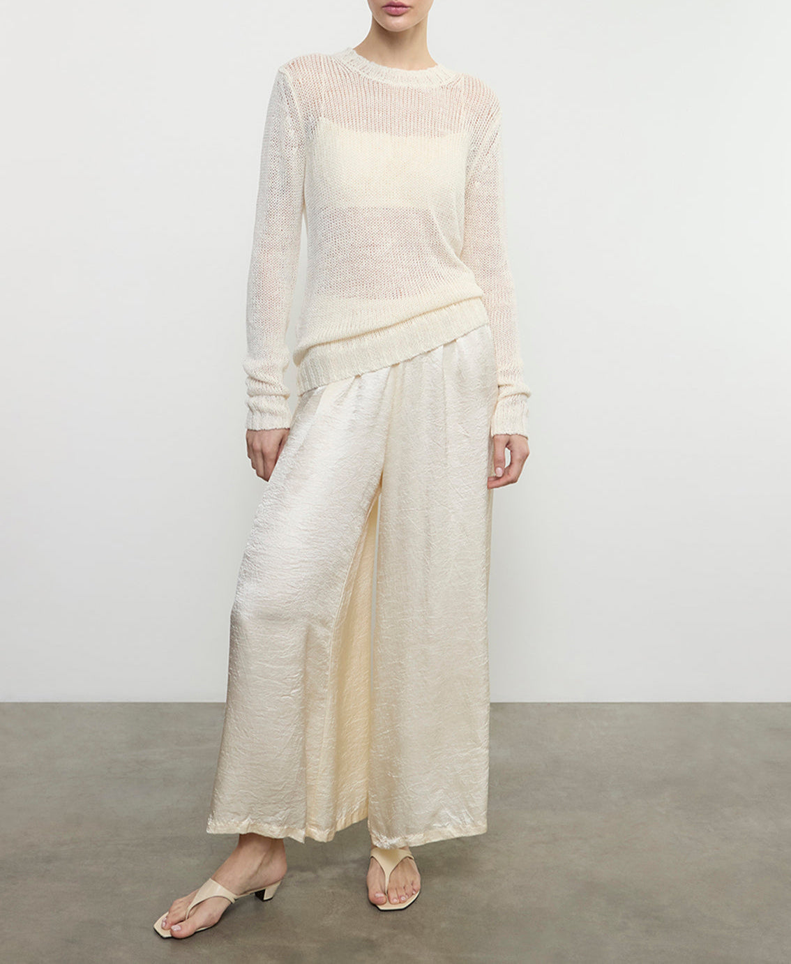 Enza Costa TS Linen Open Knit L/S Crew Neck Top