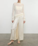 Enza Costa TS Linen Open Knit L/S Crew Neck Top