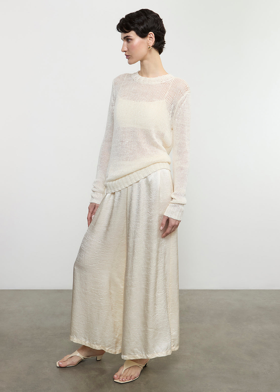 Enza Costa TS Linen Open Knit L/S Crew Neck Top