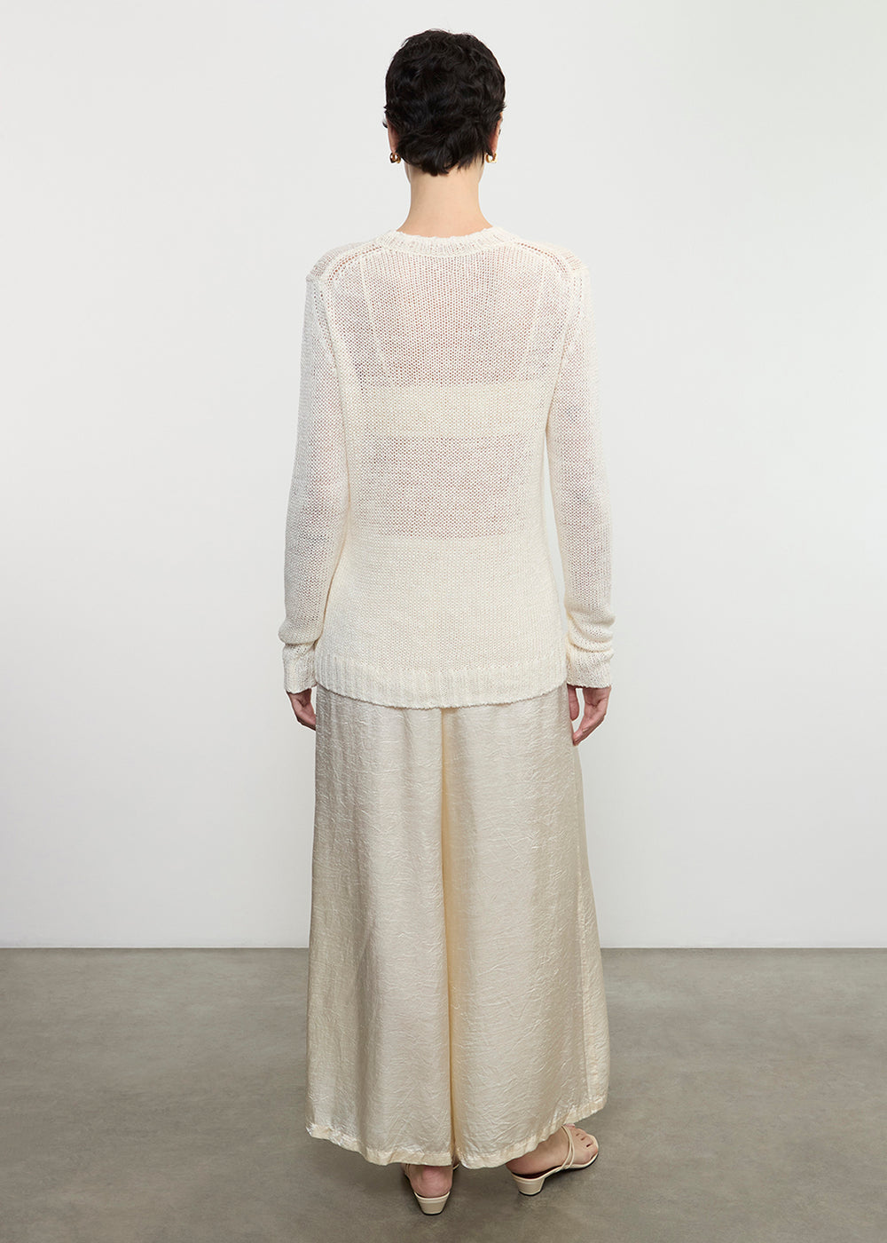 Enza Costa TS Linen Open Knit L/S Crew Neck Top