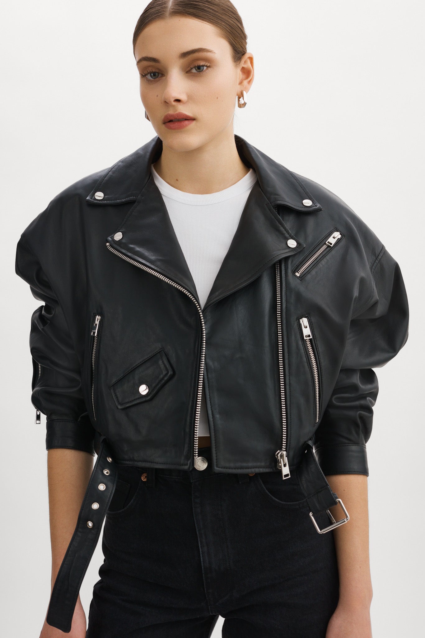 Lamarque cropped clearance leather jacket