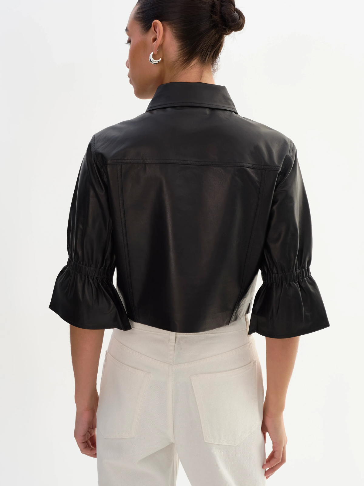 Lamarque Carolina Ruffle Sleeve Leather Jacket_CAROLINABLK