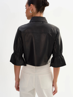 Lamarque Carolina Ruffle Sleeve Leather Jacket_CAROLINABLK