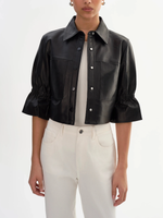 Lamarque Carolina Ruffle Sleeve Leather Jacket_CAROLINABLK