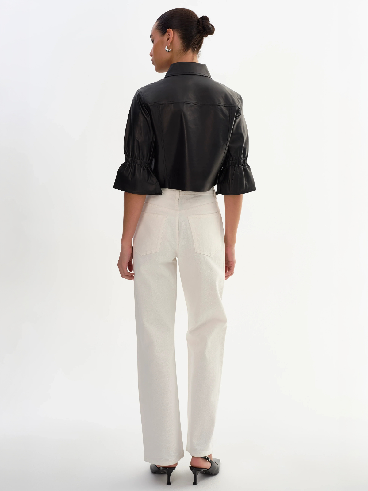 Lamarque Carolina Ruffle Sleeve Leather Jacket_CAROLINABLK