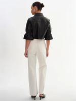 Lamarque Carolina Ruffle Sleeve Leather Jacket_CAROLINABLK