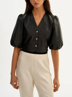 Lamarque Franka Balloon Sleeve Leather Blouse_FRANKABLK