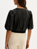 Lamarque Franka Balloon Sleeve Leather Blouse_FRANKABLK