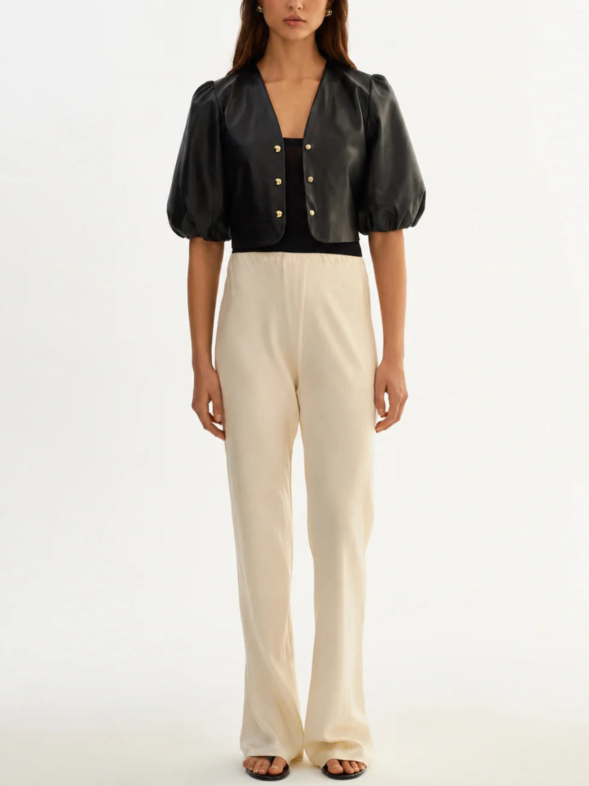 Lamarque Franka Balloon Sleeve Leather Blouse_FRANKABLK