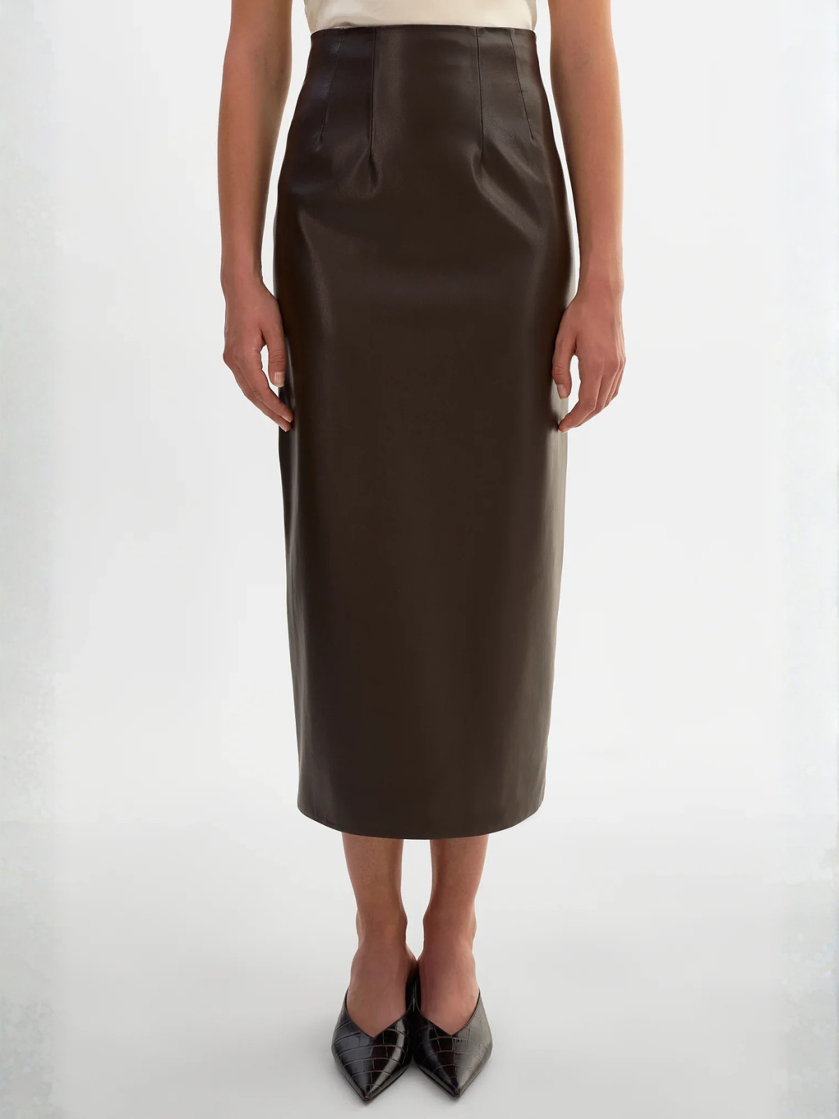 Lamarque Maylor High Waisted Faux Leather Midi Skirt_MAYLOR