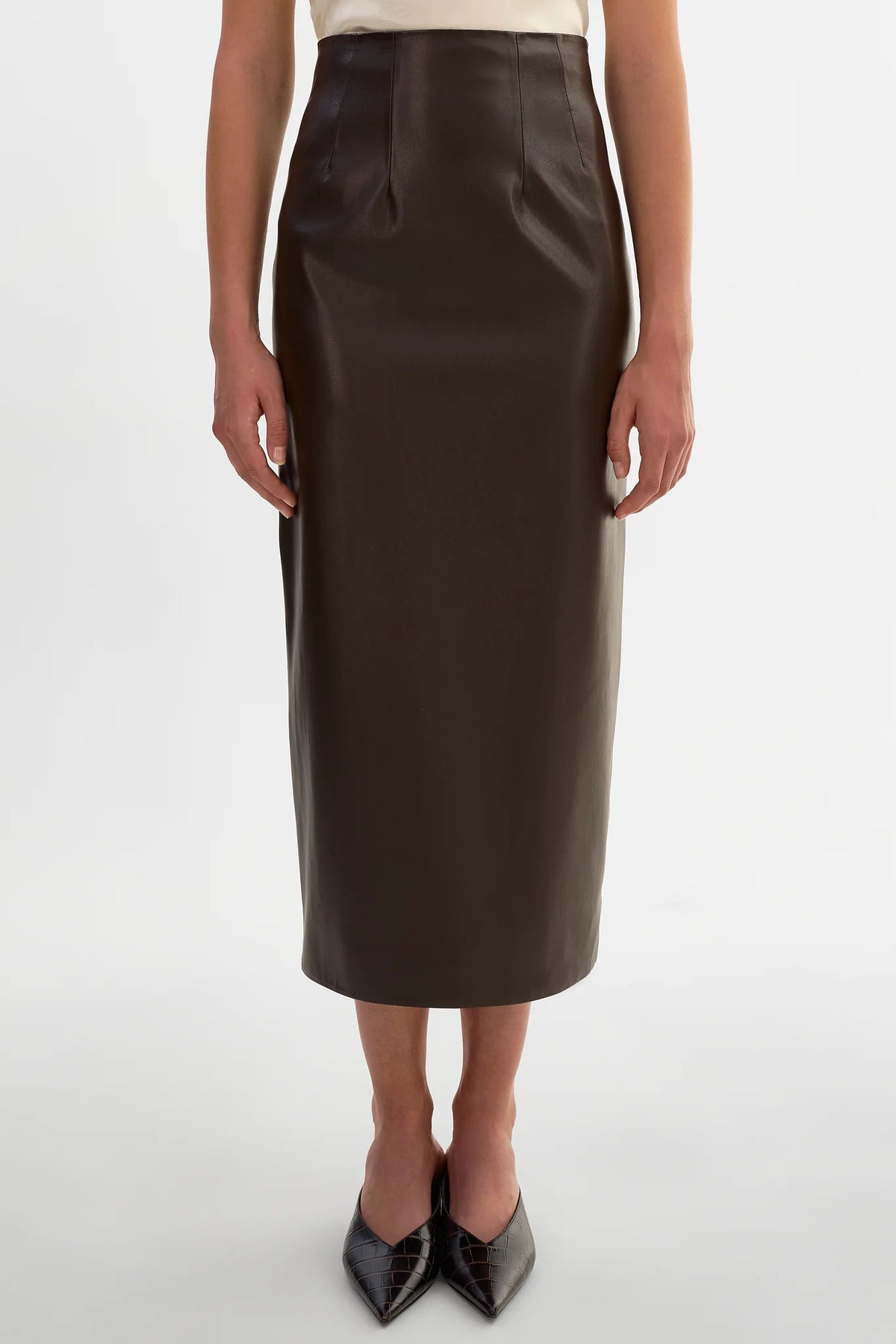 Lamarque Maylor High Waisted Faux Leather Midi Skirt