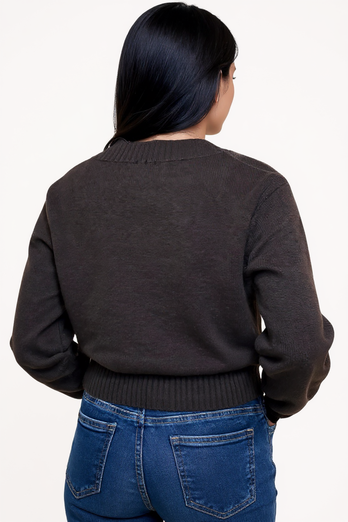 White + WarrenCashmere Wide Rib Trim V-Neck