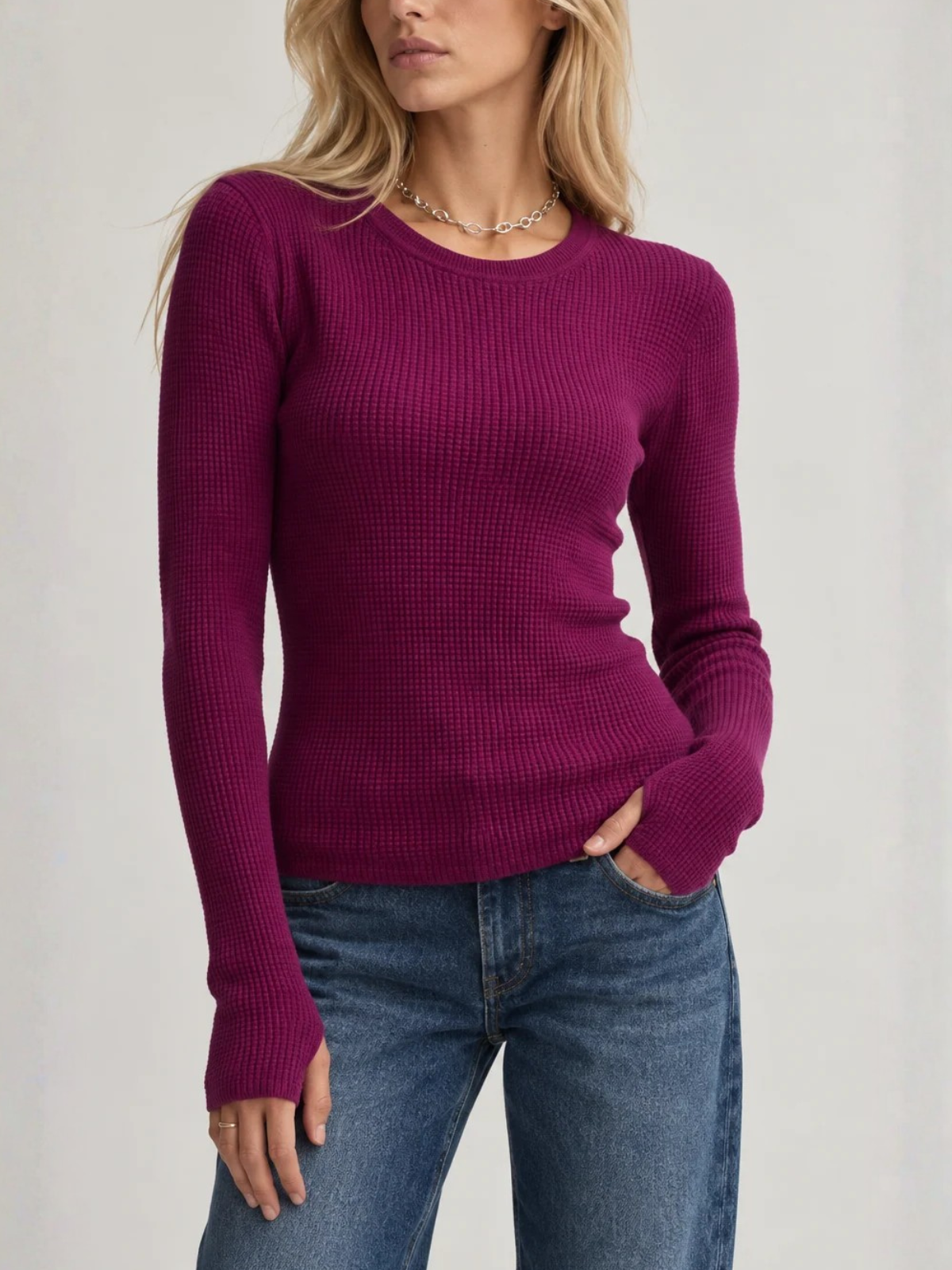 Margaret O'leary Shirttail Waffle Crew COA2023-6F