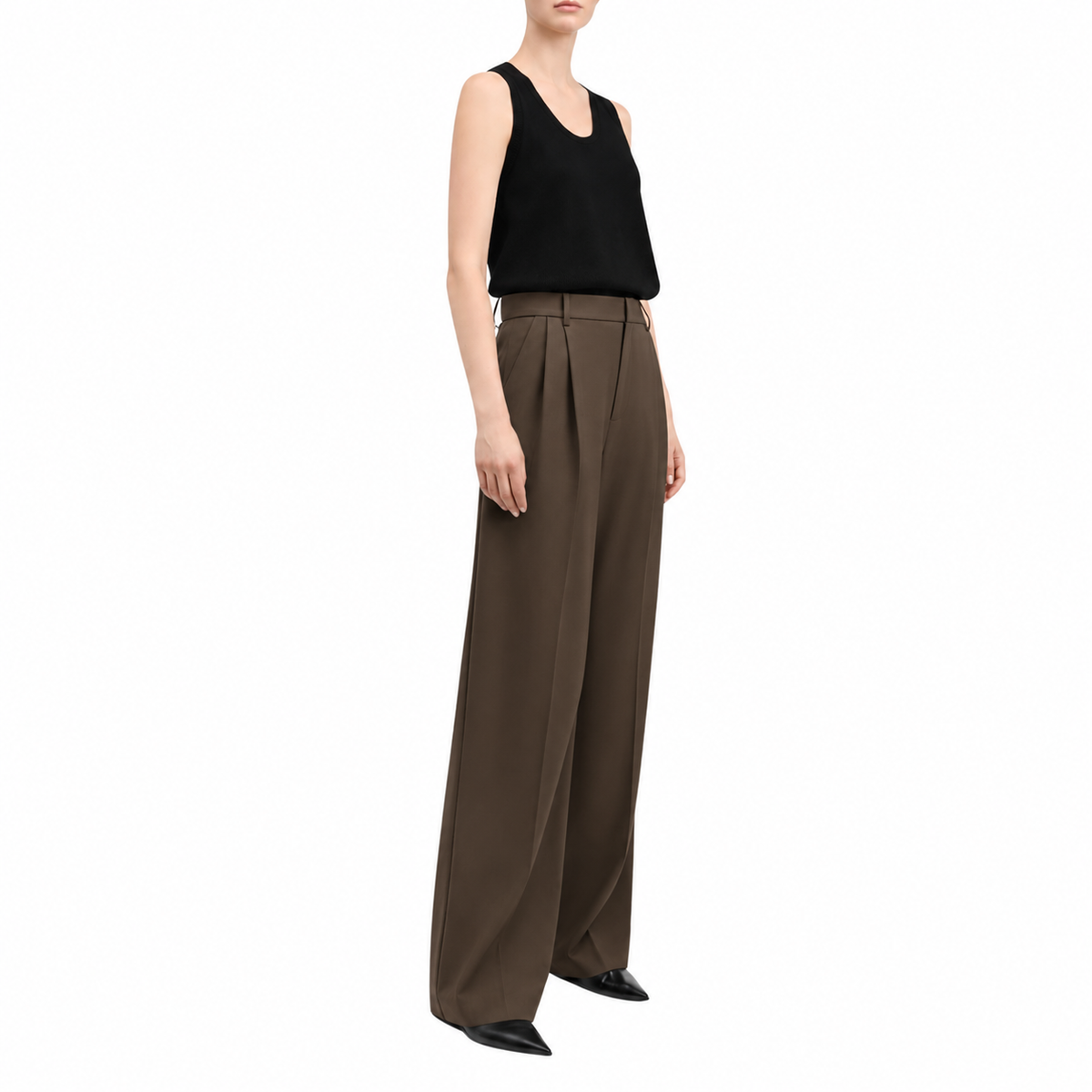 Derek Lam Crosshatch Stretch Twill Suiting Double Pleat Wide Leg Pant