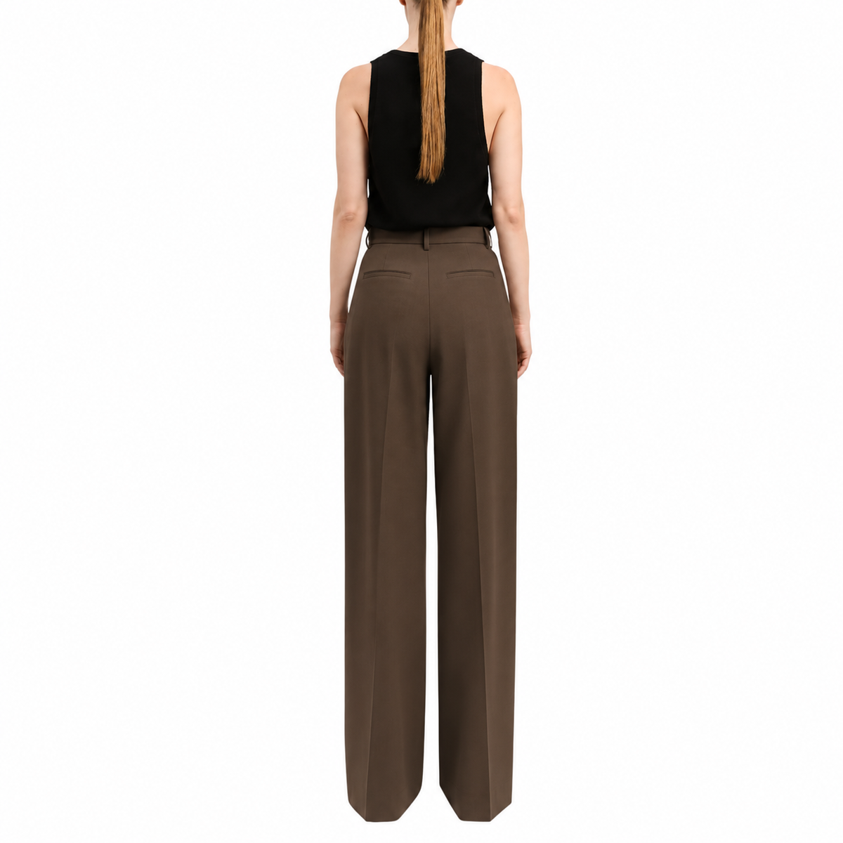Derek Lam Crosshatch Stretch Twill Suiting Double Pleat Wide Leg Pant