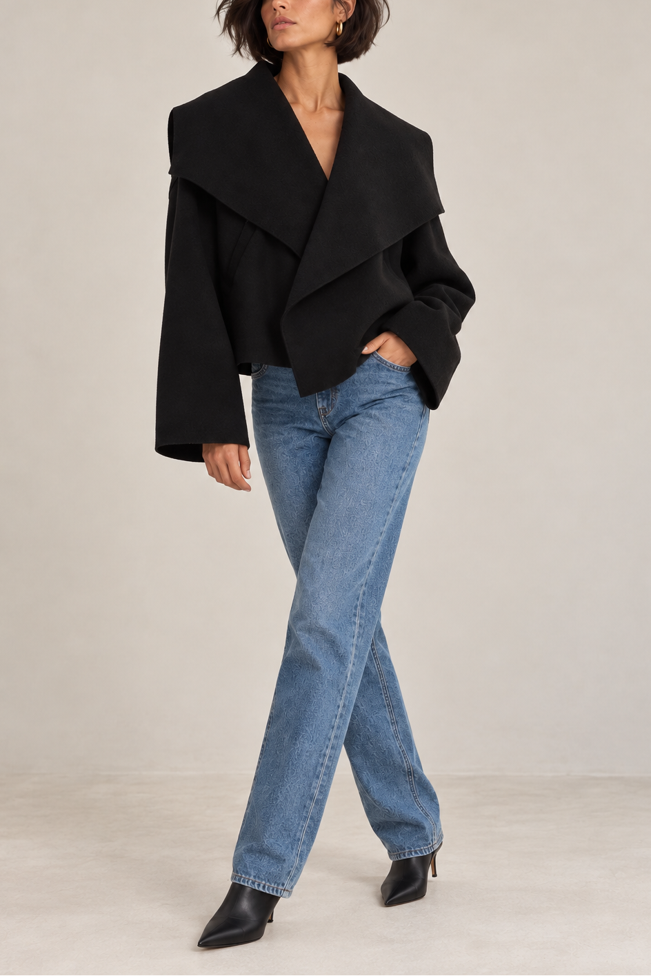 Lamarque Luisa Cropped Cascade Collar Jacket