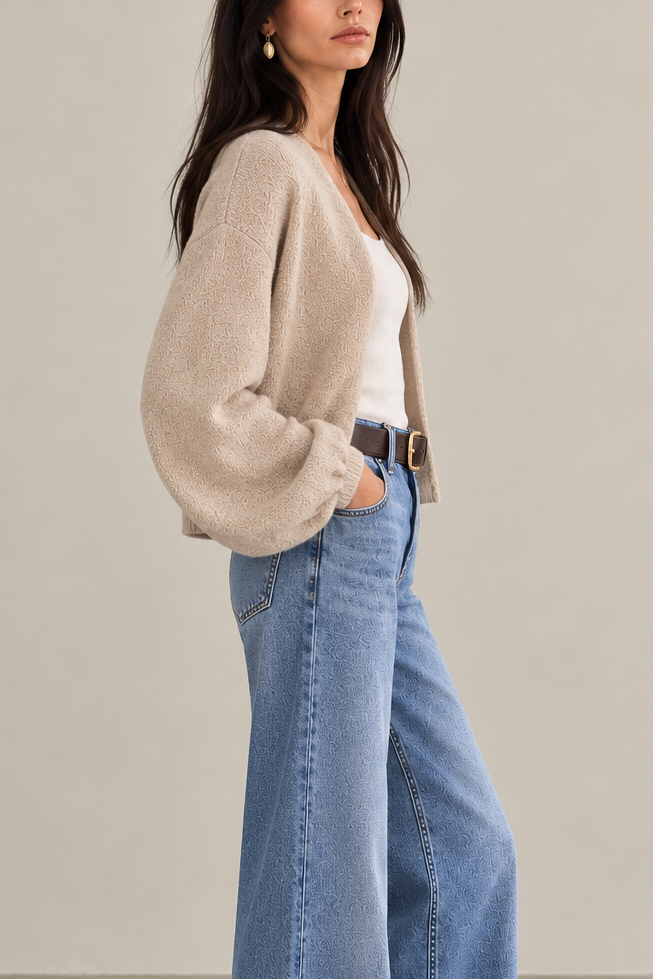 W.Cashmere Juniper Balloon Sleeve Open Cardigan