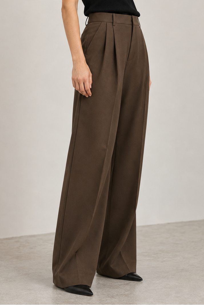 Derek Lam Crosshatch Stretch Twill Suiting Double Pleat Wide Leg Pant