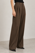 Derek Lam Crosshatch Stretch Twill Suiting Double Pleat Wide Leg Pant