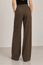 Derek Lam Crosshatch Stretch Twill Suiting Double Pleat Wide Leg Pant