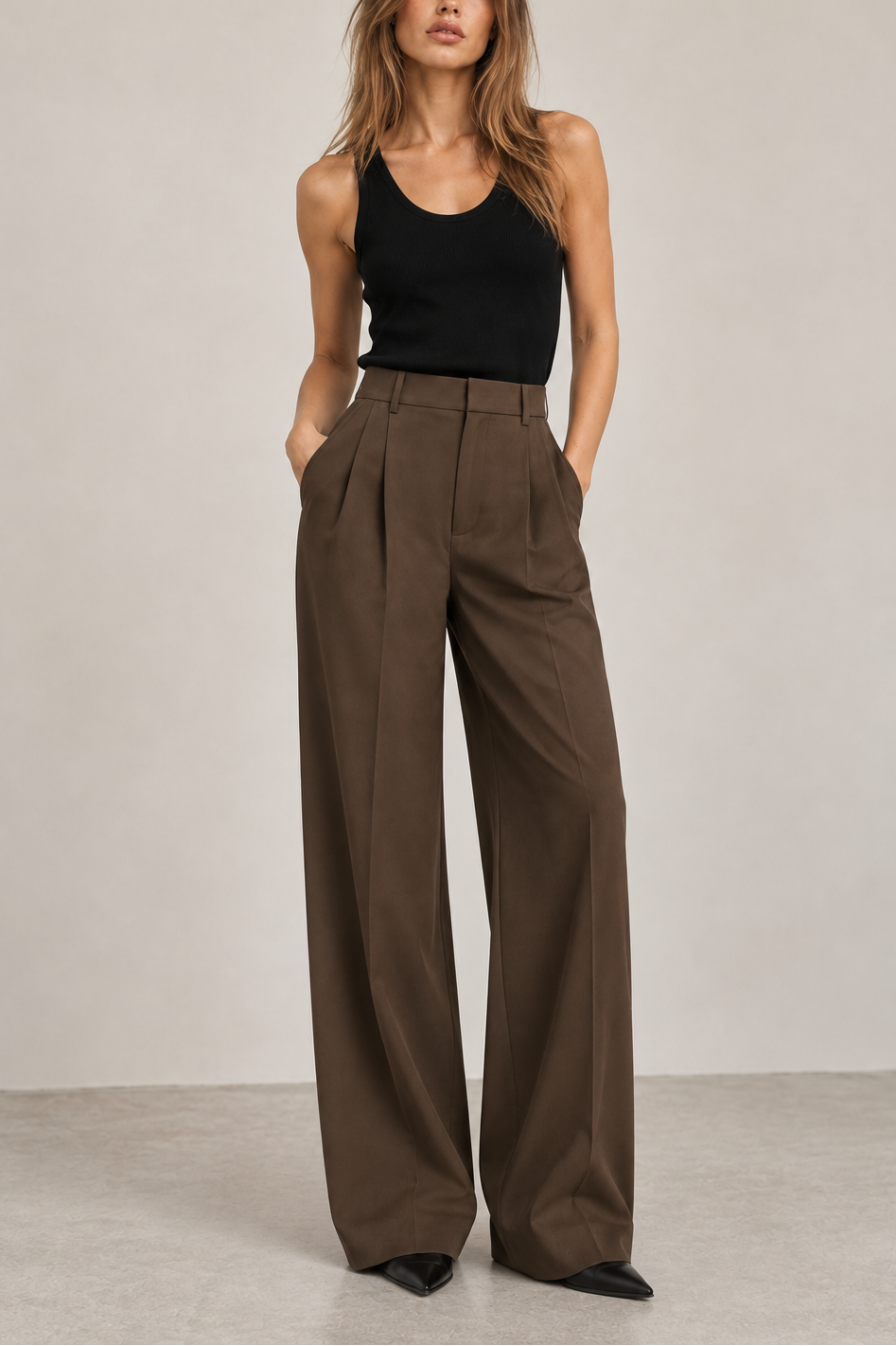 Derek Lam Crosshatch Stretch Twill Suiting Double Pleat Wide Leg Pant
